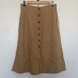 Universal Thread Button-Front A-Line Linen Blend Skirt